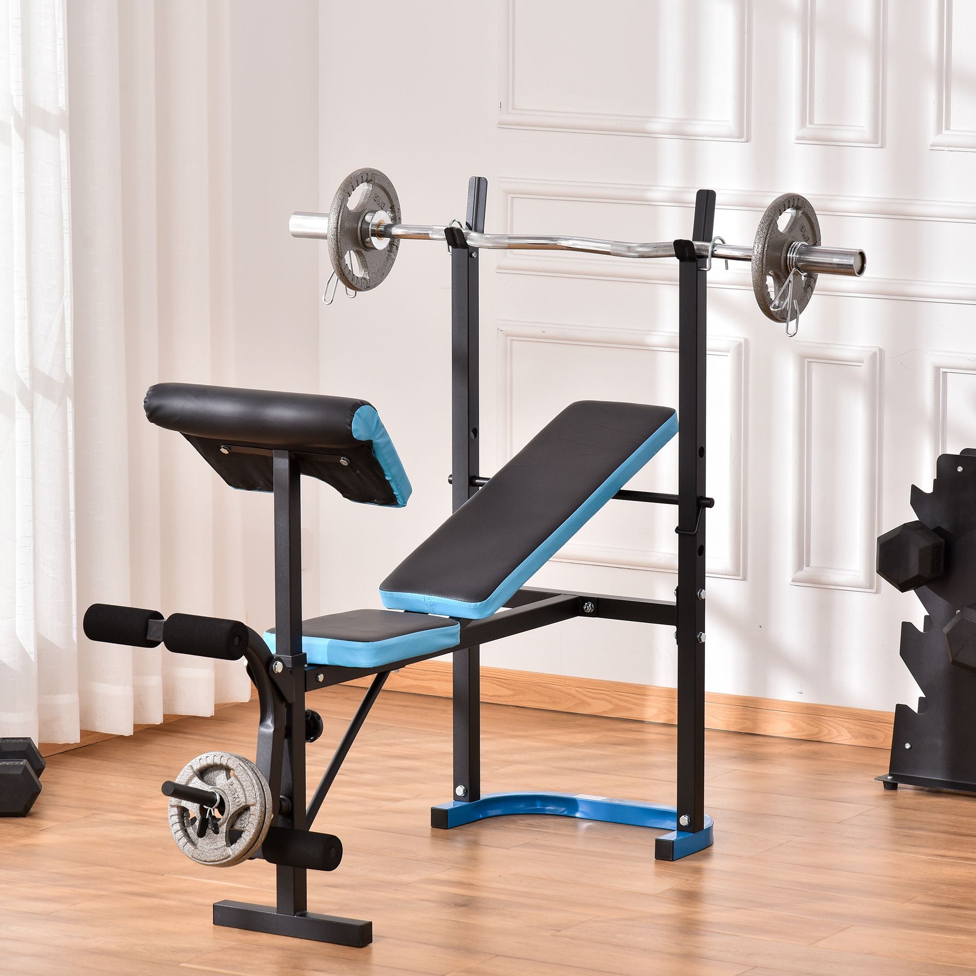 Soozier Adjustable Weight Bench with Leg Developer Barbell Rack for ALCONT Fitness